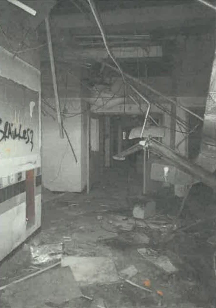 An interior shot of debris and other ceiling infrastructure in the main Bloomfield building on Agricola Street in Halifax, taken by a fire inspector during a site visit.