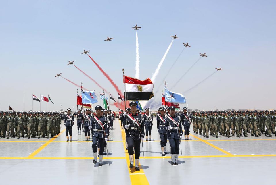 Egyptian students and the Air Force Academy graduates attend during the graduation of 83 aviation and military science at the Air Force Academy in Cairo, Egypt, in July 2016.