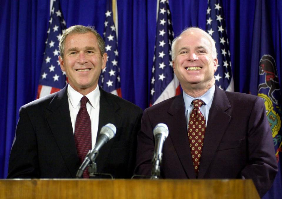 That popularity paved the way for his first presidential run in 2000. Though he won the New Hampshire primary and gained momentum throughout the primary season, he lost nine of thirteen Super Tuesday primaries and ended up withdrawing from the race in March. (George W. Bush went on to win the nomination and the presidency.) McCain continued working in the Senate, and in 2006, was diagnosed with melanoma skin cancer, which he recovered from, according to <a href="http://abcnews.go.com/Politics/story?id=123056&page=1" rel="nofollow noopener" target="_blank" data-ylk="slk:ABC News.;elm:context_link;itc:0;sec:content-canvas" class="link "><i>ABC News</i>.</a>