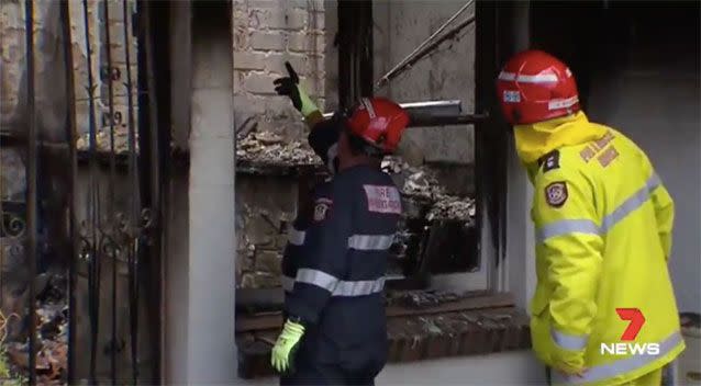 Fire crews see what's left of the man's Greenmount home. Source: 7 News