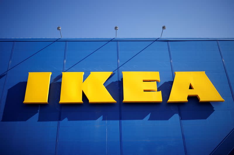 FILE PHOTO: The company's logo is seen outside of an IKEA Group store in Saint-Herblain near Nantes