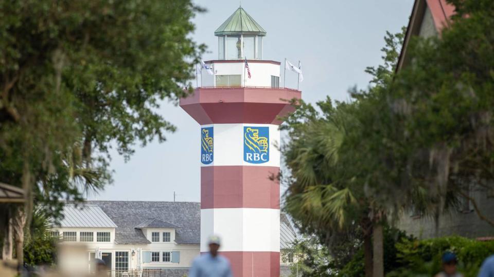 The Harbour Town Lighthouse stands tall as spectators file onto the course for the final round of the RBC Heritage Presented by Boeing at Harbour Town Golf Links on Sunday, April 21, 2024 in Sea Pines on Hilton Head Island.