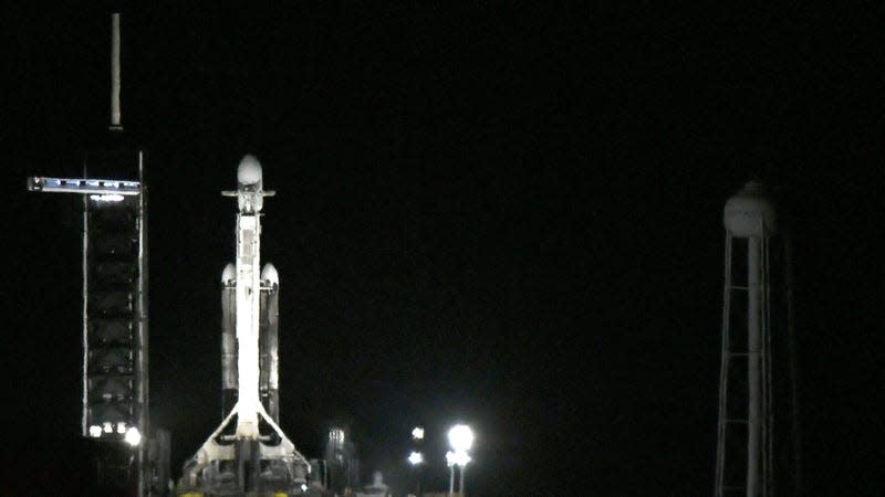  A SpaceX Falcon Heavy rocket carrying the X37-B space plane sits at pad 39A at the Kennedy Space Center in Cape Canaveral, Florida, United States on December 11, 2023. 