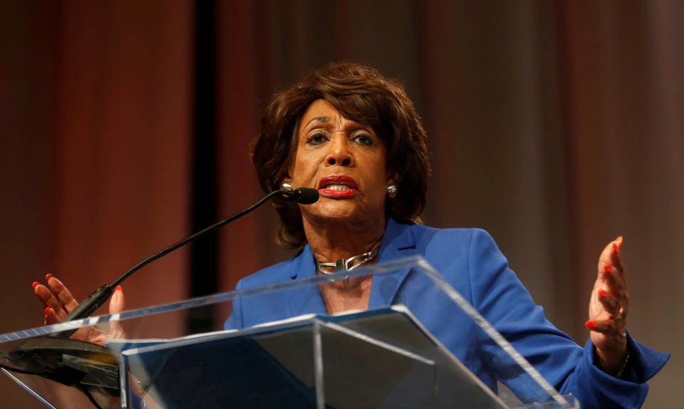 FILE PHOTO: Congresswoman Maxine Waters addresses the audience at the ‘Ain’t I a Woman?’ Sojourner Truth lunch, during the three-day Women’s Convention at Cobo Center in Detroit, Michigan, U.S., October 28, 2017. REUTERS/Rebecca Cook/File Photo