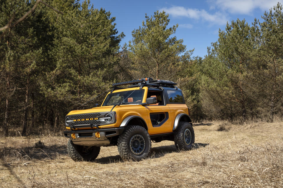 With more than 200 factory-backed accessories available at launch, this 2021 Bronco two-door prototype shows how owners can personalize their SUV to get more out of their outdoor experiences. (Aftermarket accessories shown not available for sale. Prototype not representative of production vehicle.)