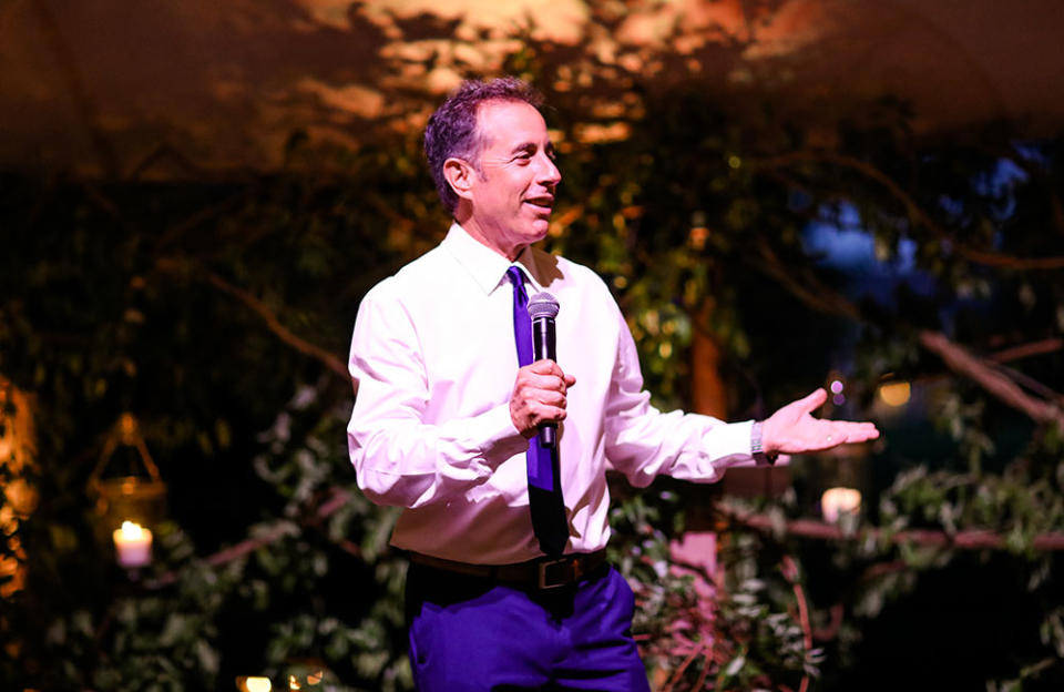 Jerry Seinfeld takes a turn at the microphone at Good+ Foundation's Night of Comedy presented by Chanel at a private residence in East Hampton on July 30, 2022.