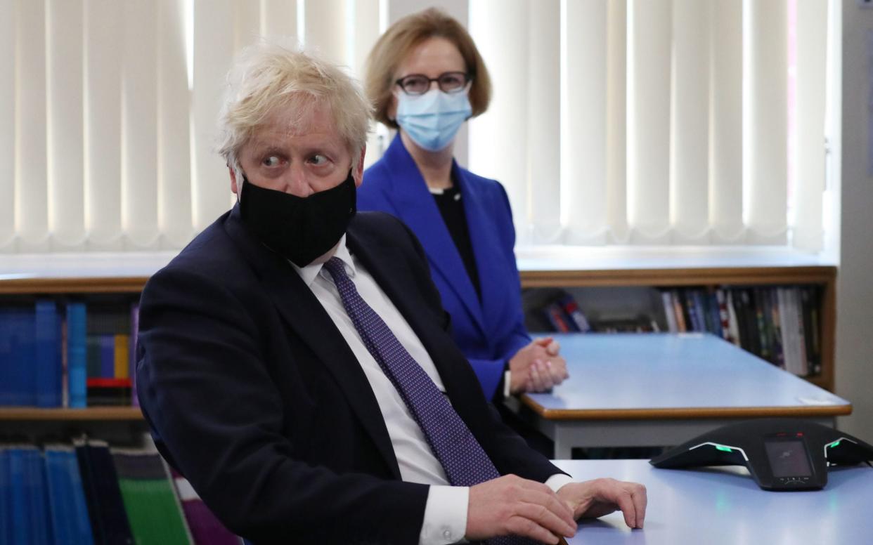 Prime Minister Boris Johnson and Julia Gillard at a school in County Durham on Thursday  - Scott Heppill/PA