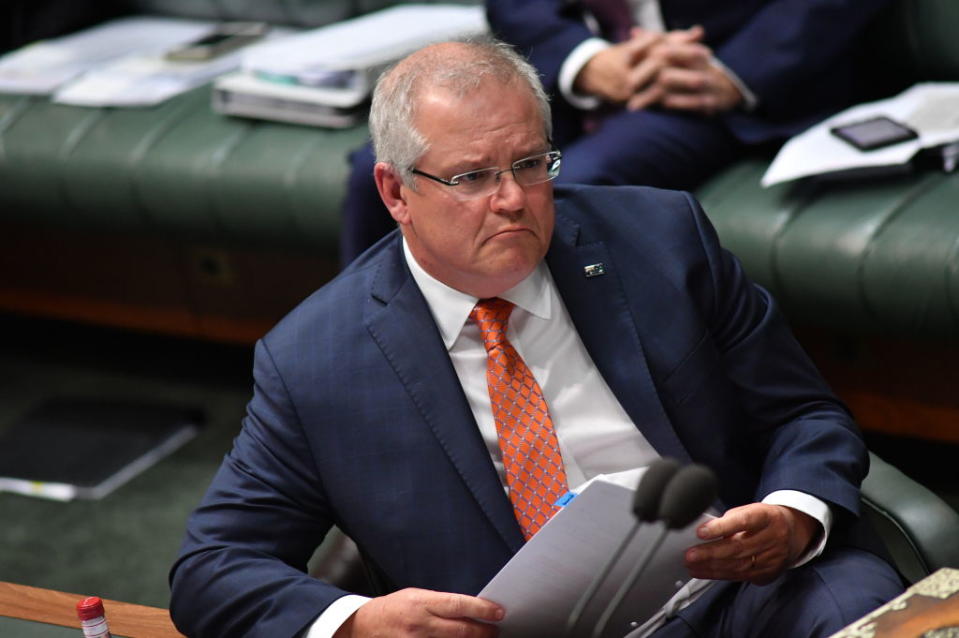 Prime Minister Scott Morrison during Question Time in the House of Representatives at Parliament House on June 11, 2020 in Canberra, Australia.