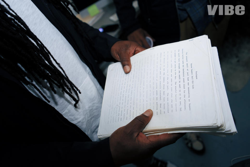 Senghor showcases his typed out works from the past. - Credit: Laetitia Rumford