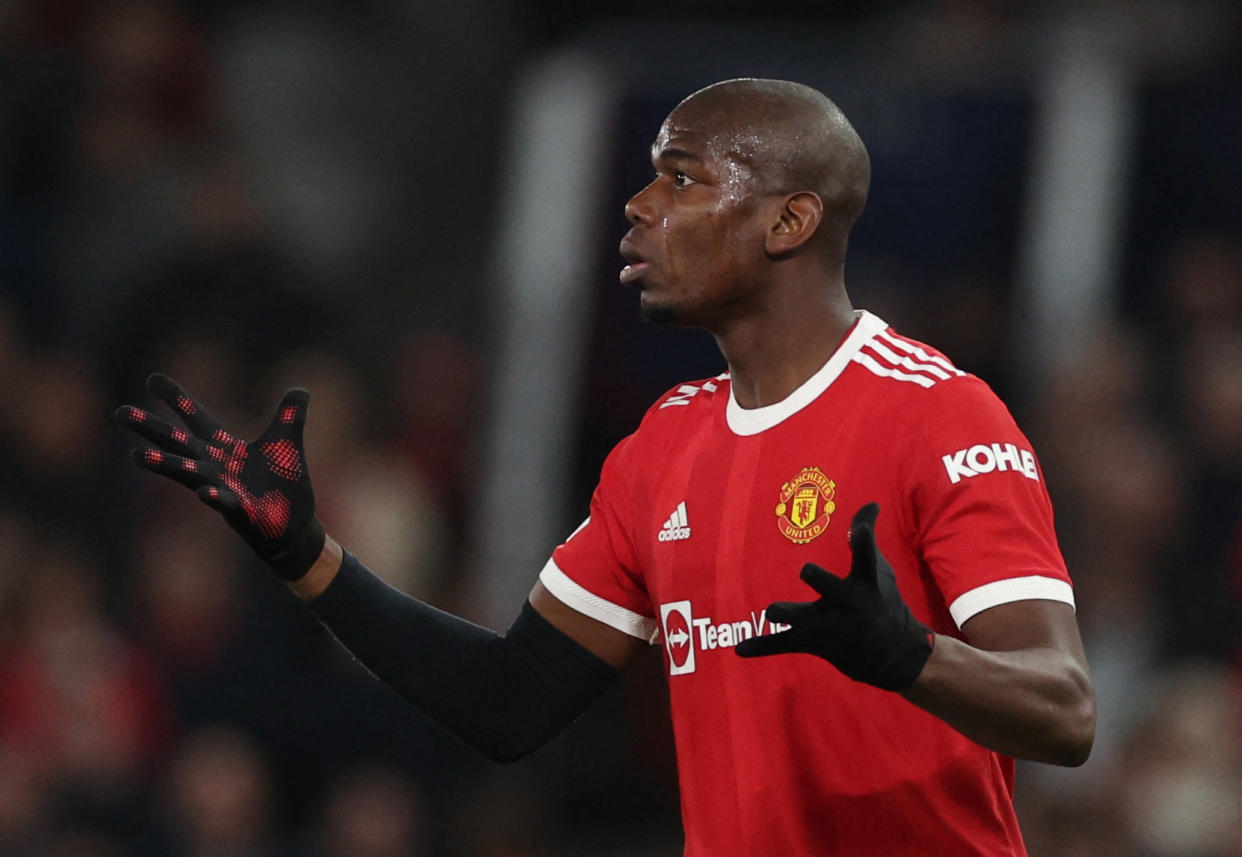 Manchester United's Paul Pogba reacts during their Champions League match against Atletico Madrid. 