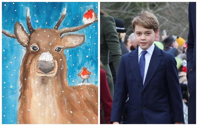 9歲的喬治小王子畫了一頭馴鹿，展現驚人藝術天賦。（翻攝The Royal Family臉書、@lovefamilywales推特）