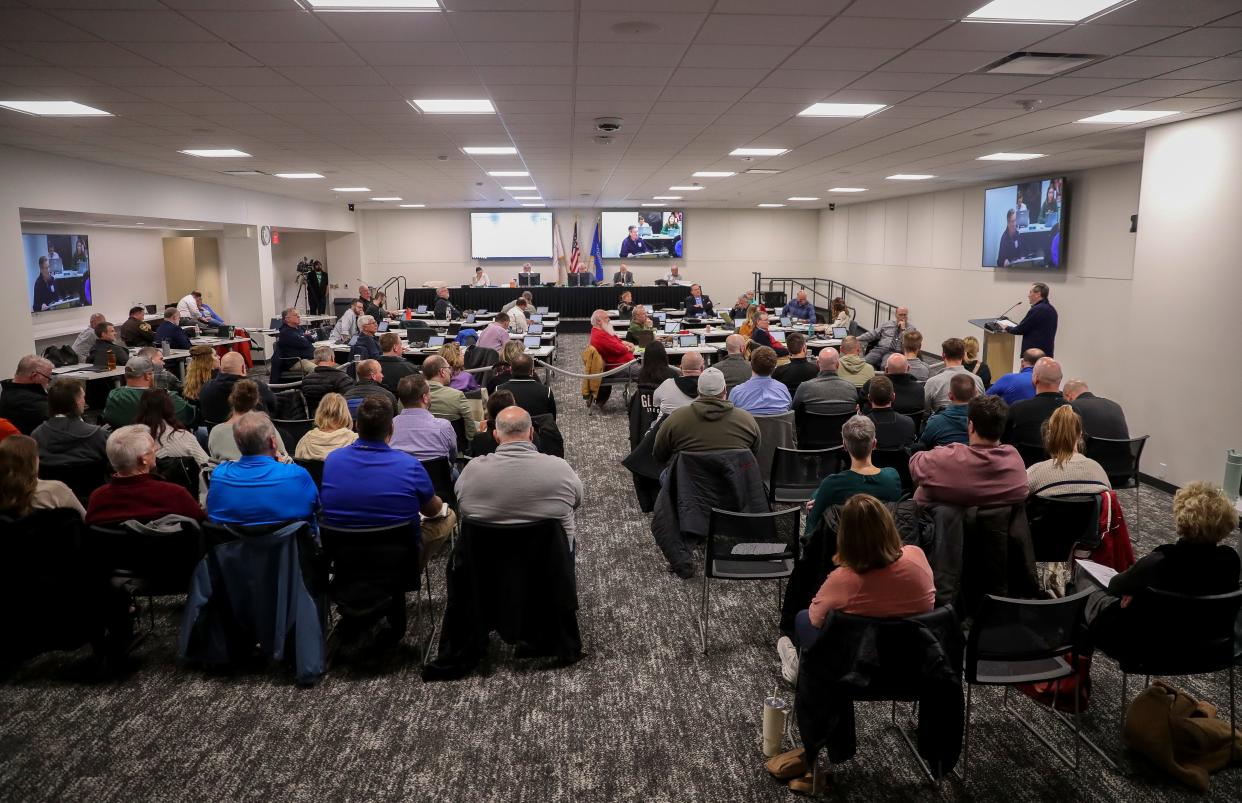 The Brown County Board listens to public comments on March 20 at the Brown County Central Library in Green Bay.