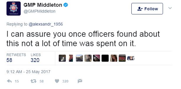 Police took to social media to say they did not waste much time on the incident (Rex/@GMPMiddleton)