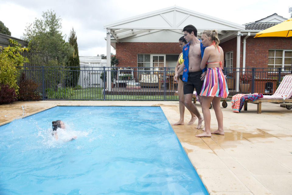 Wednesday, November 28: Piper jumps into the pool in celebration