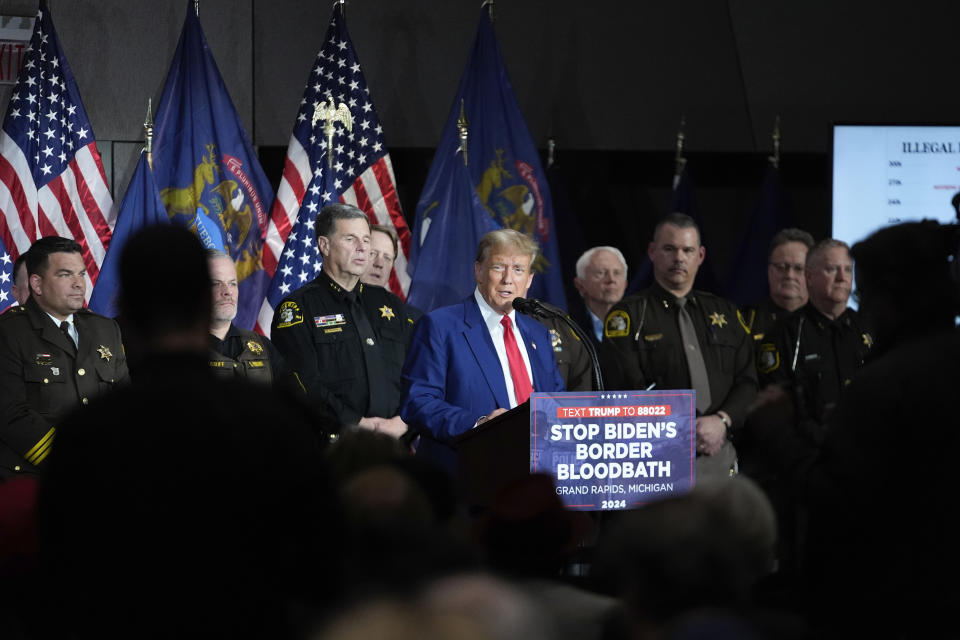 Republican presidential candidate former President Donald Trump speaks at a campaign event in Grand Rapids, Mich., Tuesday, April 2, 2024. (AP Photo/Paul Sancya)