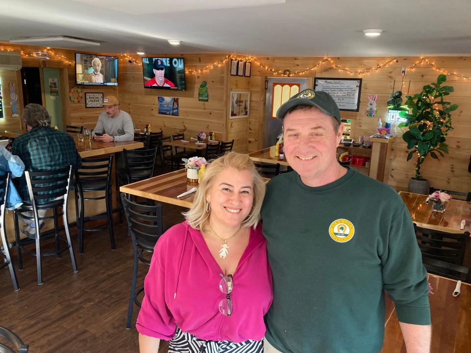 Owners Patricia and Ed Boldwin stand April 10, 2023 at the Dumb Luck Pub & Grill in Hinesburg.