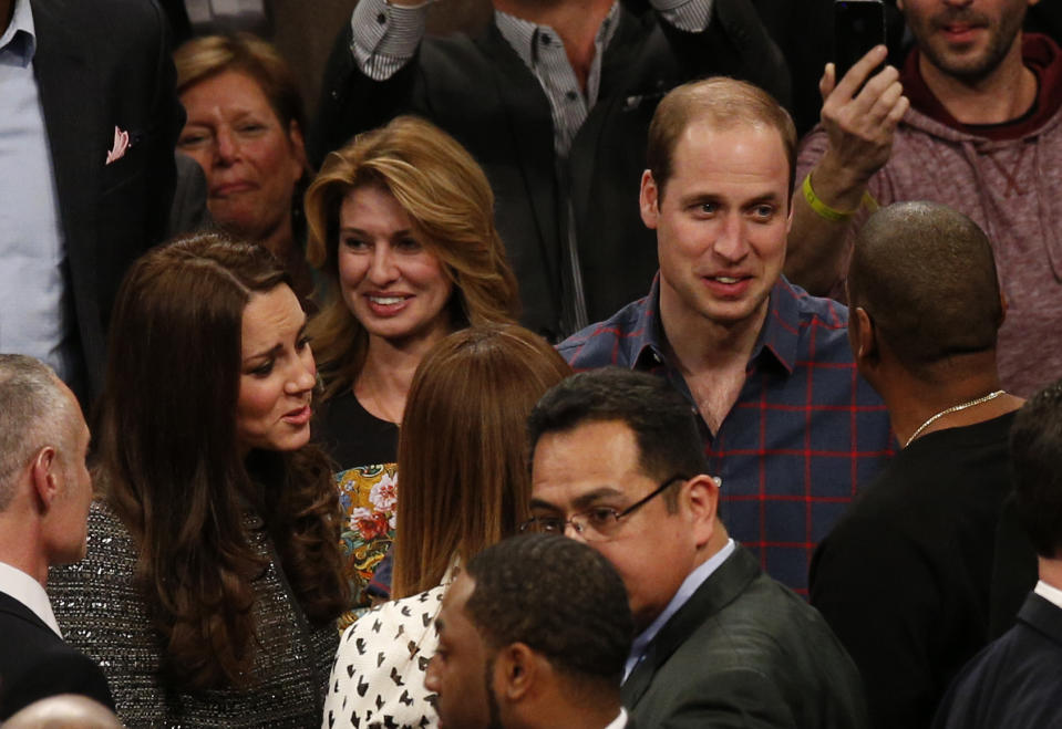 The Duke and Duchess of Cambridge met Jaz-Z and Beyoncé Knowles during a Basketball match between New Jersey Nets and Cleveland Cavaliers in New York during their royal tour there in 2014. (PA Images)