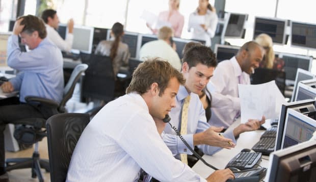 View Of Busy Stock Traders Office