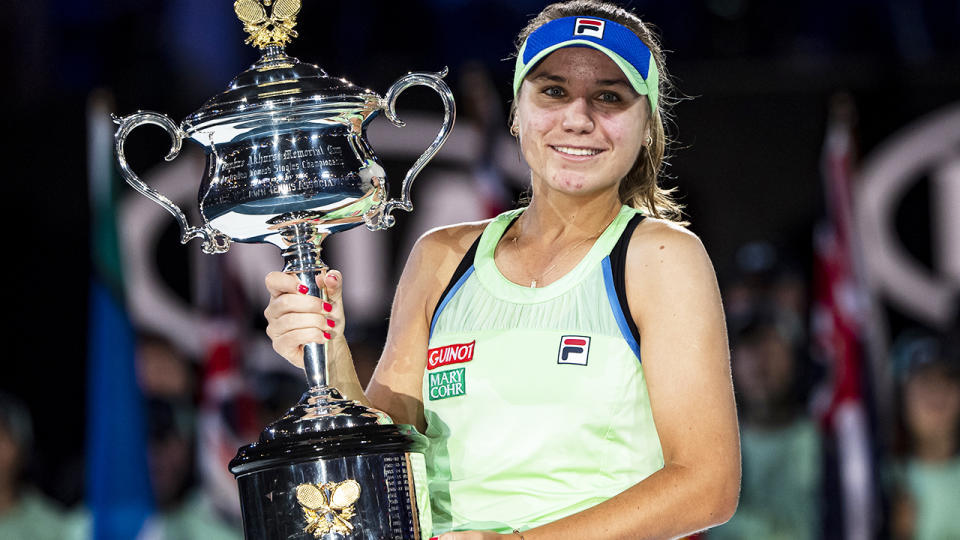 Sofia Kenin, pictured here celebrating with the Australian Open trophy.