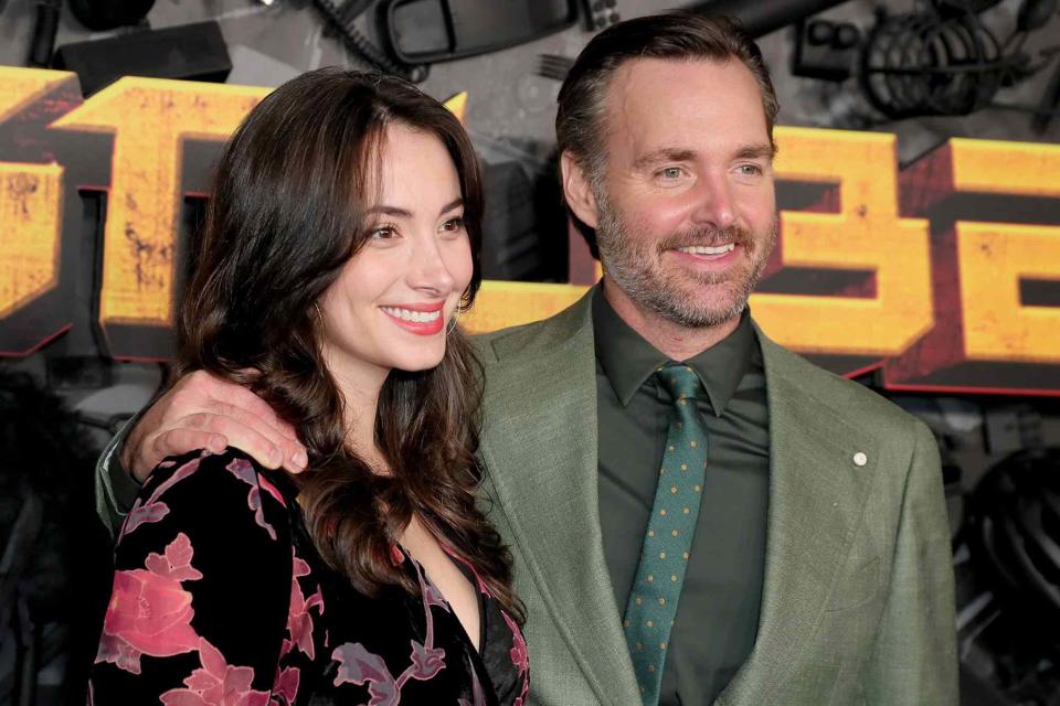 <p>Leon Bennett/Getty</p> Olivia Modling and Will Forte attend the red carpet premiere and party for Peacock