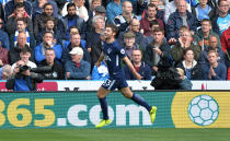 <p>Tottenham’s Ben Davies celebrates scoring their second goal (REUTERS/Peter Powell) </p>