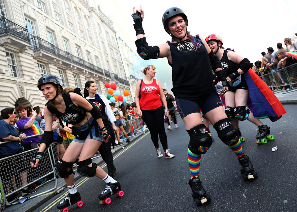 <p>Participants take part in the annual Pride in London Parade, which started in Portland Place and ends in Whitehall, in central London, Britain, July 8, 2017. (Photo: Neil Hall/Reuters) </p>