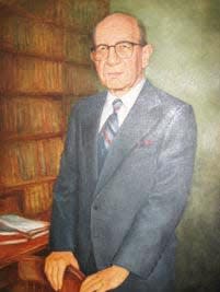 Louis B. Sohn’s portrait in the Rusk Center library.