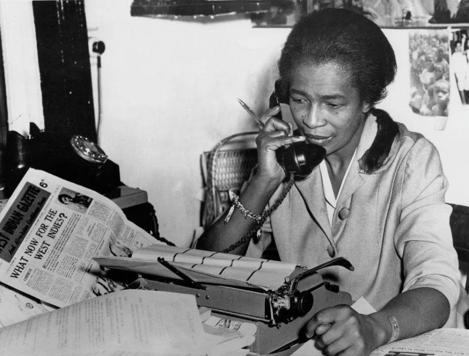 Trinidad-born journalist and activist Claudia Jones at the Brixton, London, offices of the newspaper she founded, The West Indian Gazette  in 1962. | FPG/Archive Photos—Getty Images