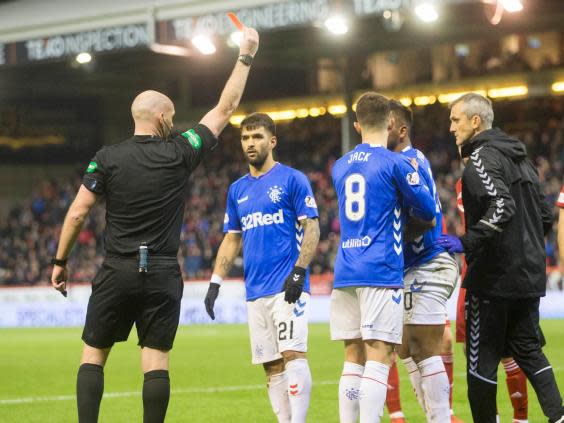 Morelos was sent off during Rangers' clash with Aberdeen (PA)