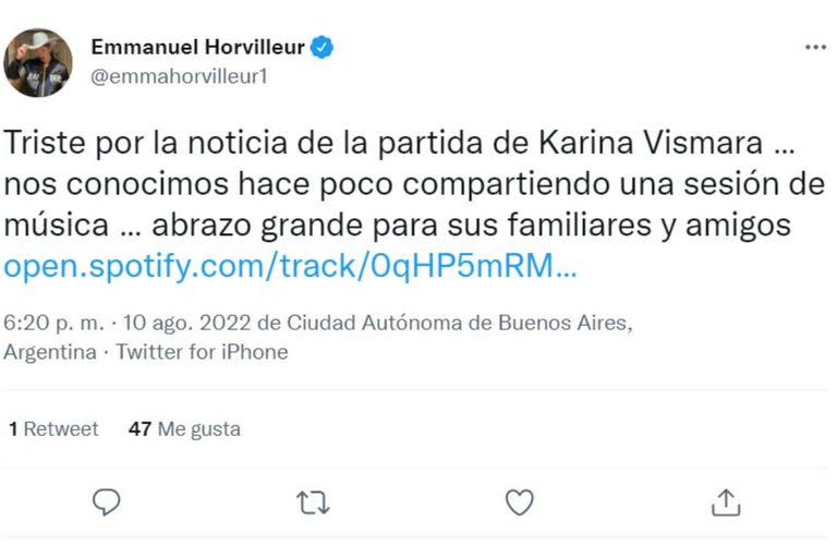 El mensaje de Emmanuel Horvilleur en el que lamenta la muerte de Karina Vismara