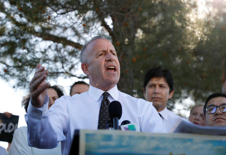 The Mayor of Sacramento Darrell Steinberg speaks outside before the start of town hall meeting being held by Thomas Homan, acting director of enforcement for ICE, begins in Sacramento, California, U.S., March 28, 2017. REUTERS/Stephen Lam