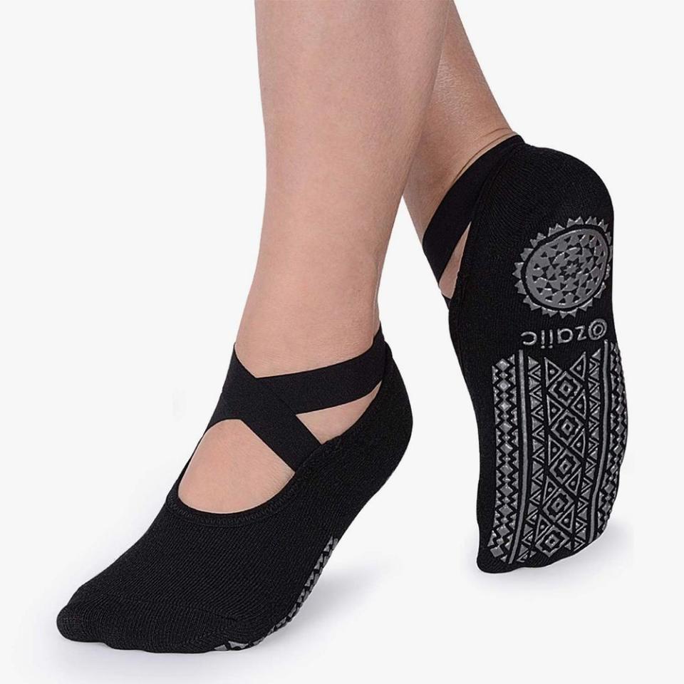 1) Yoga Socks with Non-Slip Grips and Straps