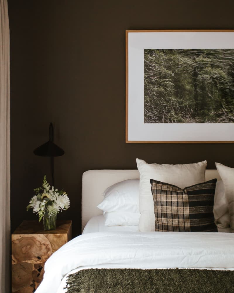 Earth tone painted wall in newly renovated bedroom.