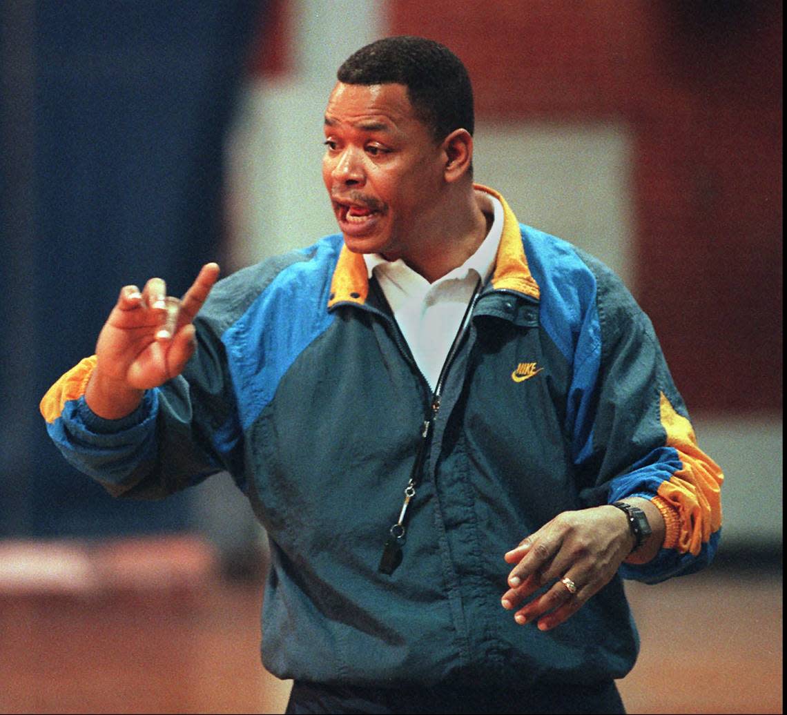 East coach Ron Allen preparing his team for a game in 1997.