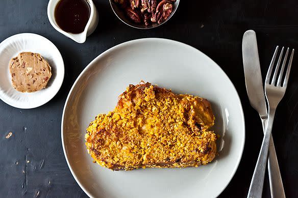 <p>The secret to this decadent french toast? Cornflakes.<b> Try the <b><b><a href="https://www.food52.com/recipes/16846-crunchy-maple-french-toast-with-maple-whiskey-butter?utm_source=yahoofood&utm_medium=referral&utm_campaign=justoverthetopenoughholidaybreakfasts" rel="nofollow noopener" target="_blank" data-ylk="slk:Crunchy Maple French Toast with Maple-Whiskey Butter;elm:context_link;itc:0;sec:content-canvas" class="link ">Crunchy Maple French Toast with Maple-Whiskey Butter</a>. </b></b> </b><i>(Photo:<i> <i><i>James Ransom/Food52)</i></i></i> </i> </p>