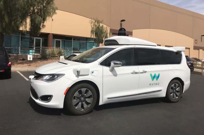 A Waymo self-driving vehicle is parked outside the Alphabet company's offices where its been testing autonomous vehicles in Chandler, Arizona
