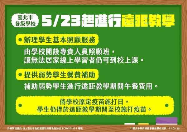 北市府宣布自23日至27日改採線上教學。（圖／台北市政府提供）