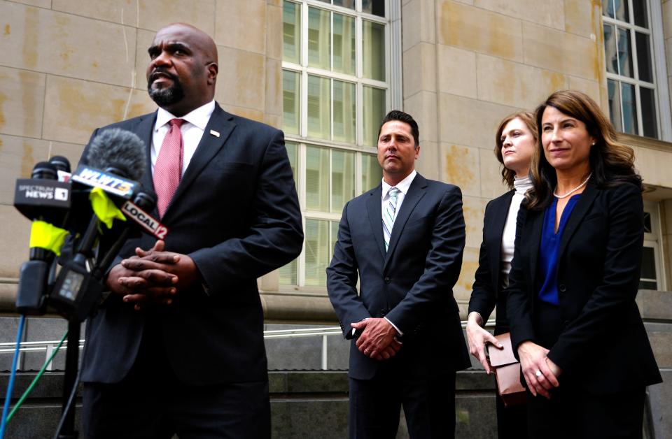 Ken Parker, US Attorney for the southern district, speaks at a press conference following the sentencing of former Ohio House Speaker Larry Householder on June 29.