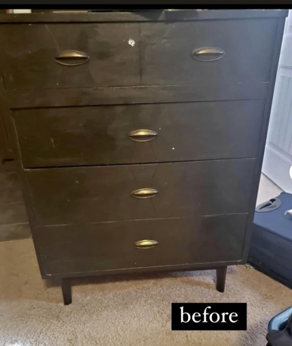 Reddit screenshot of someone's before picture of a cheap dresser.