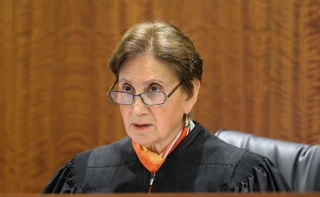 Judge E. Susan Garsh oversees a pre-trial hearing at Bristol County Superior Court in Fall River, Massachusetts, January 6, 2015. Hernandez is facing charges for the 2013 murder of semi-professional football player Odin Lloyd and is also accused of ambushing and shooting two men in 2012 after an altercation in a Boston nightclub. REUTERS/CJ Gunther/Pool (UNITED STATES - Tags: CRIME LAW SPORT)