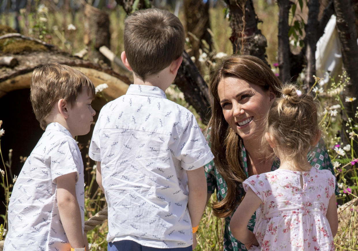 LONDON, ENGLAND - JULY 01: Catherine, Duchess of Cambridge visits The RHS Back to Nature Garden she designed at the 2019 RHS Hampton Court Palace Flower Show at Hampton Court Palace on July 1, 2019 in London, England. (Photo by Mark Cuthbert/UK Press via Getty Images)