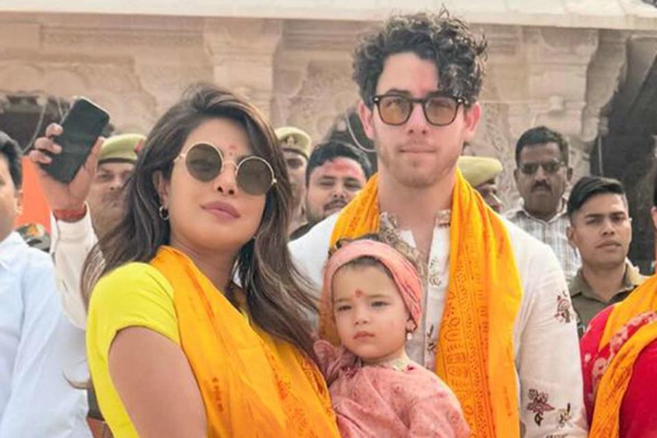 <p>Priyanka Chopra/Instagram</p> Priyanka Chopra Jonas and Nick Jonas take their daughter Malti Marie to a Hindu temple