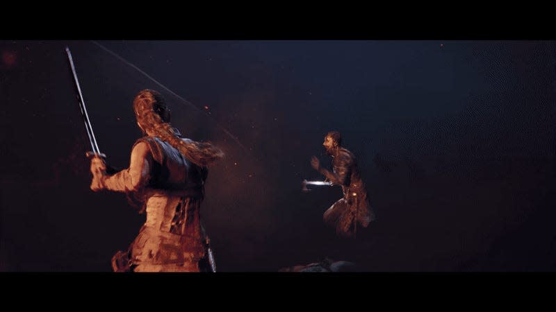 Focus + Sprint + Attack results in a leaping strike.<br> - Gif: Ninja Theory / Claire Jackson / Kotaku