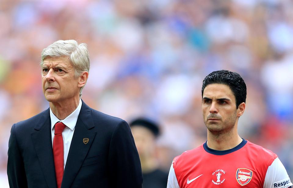 Mikel Arteta, right, played under Arsene Wenger (PA Wire)