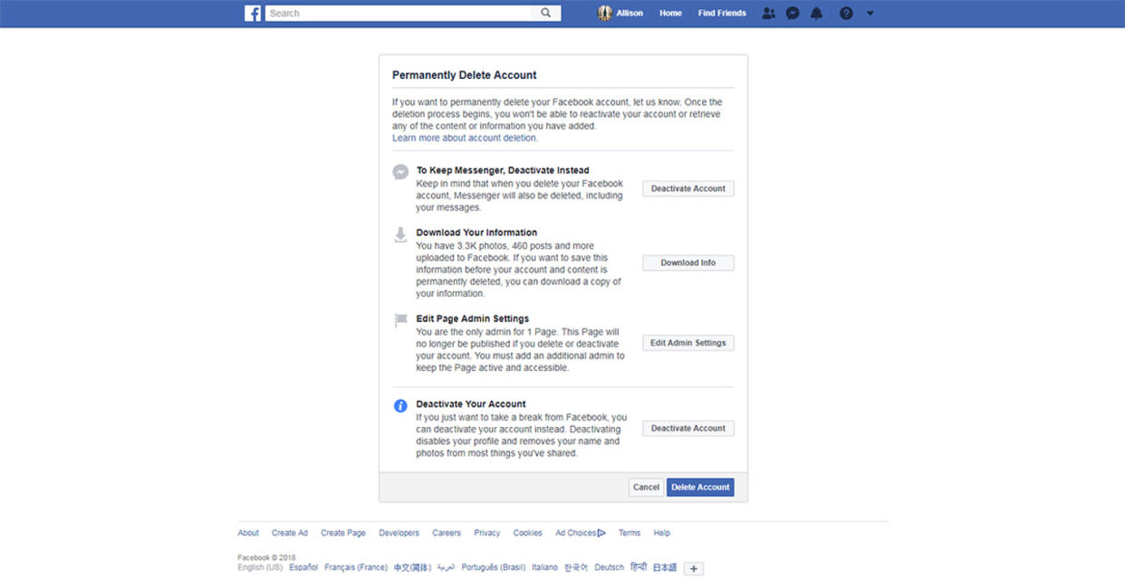 How to delete facebook (Facebook)