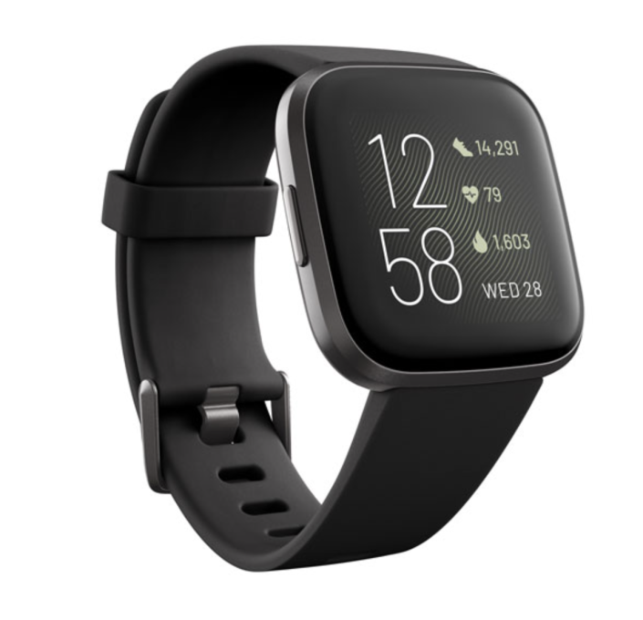 black Fitbit Versa 2 40mm Smartwatch with numbers on screen