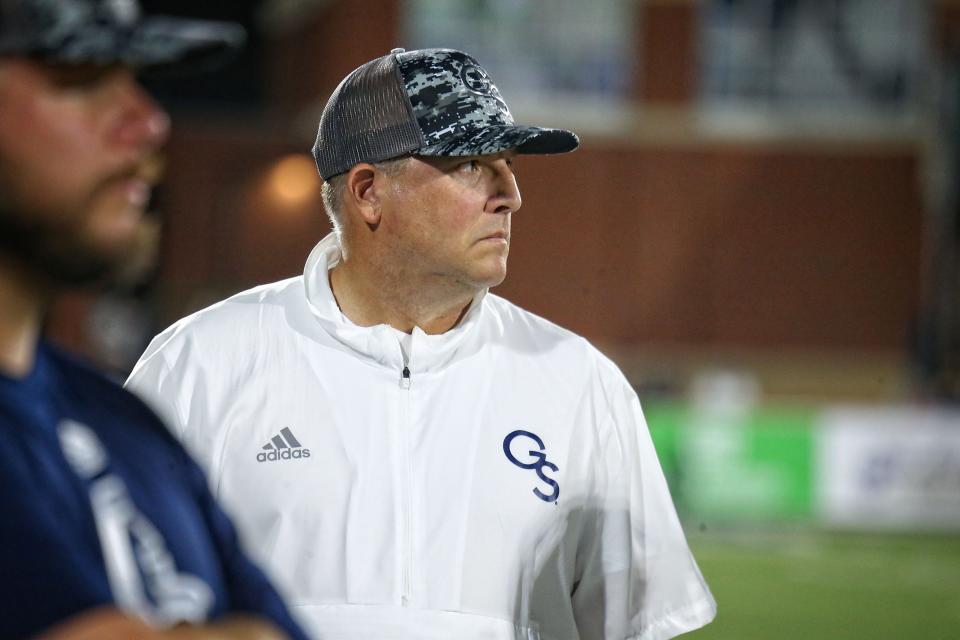 Georgia Southern coach Clay Helton looks on as his Eagles play South Alabama on Saturday night at Paulson Stadium in Statesboro.