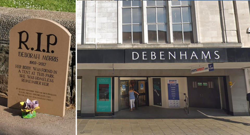 The 'grave' has been erected outside Debenhams in Bristol (SWNS)