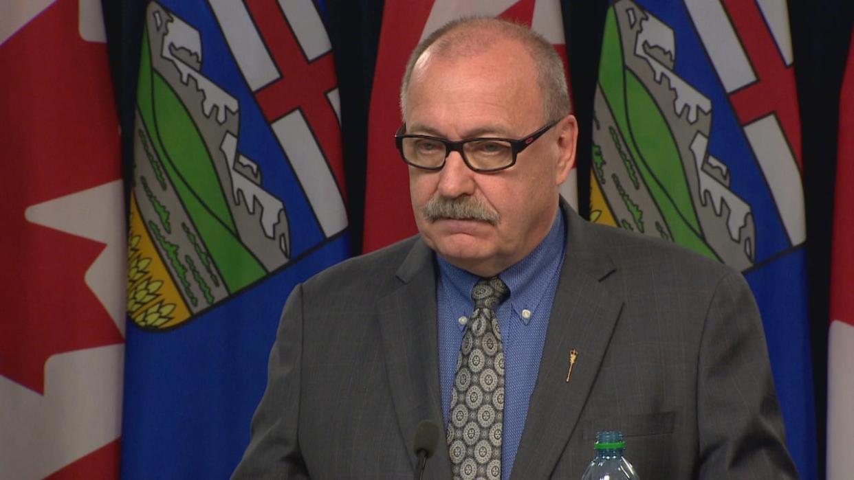 Municipal Affairs Minister Ric McIver speaks at a news conference Thursday announcing Bill 20, the Municipal Affairs Statutes Amendment. (Trevor Wilson/CBC - image credit)