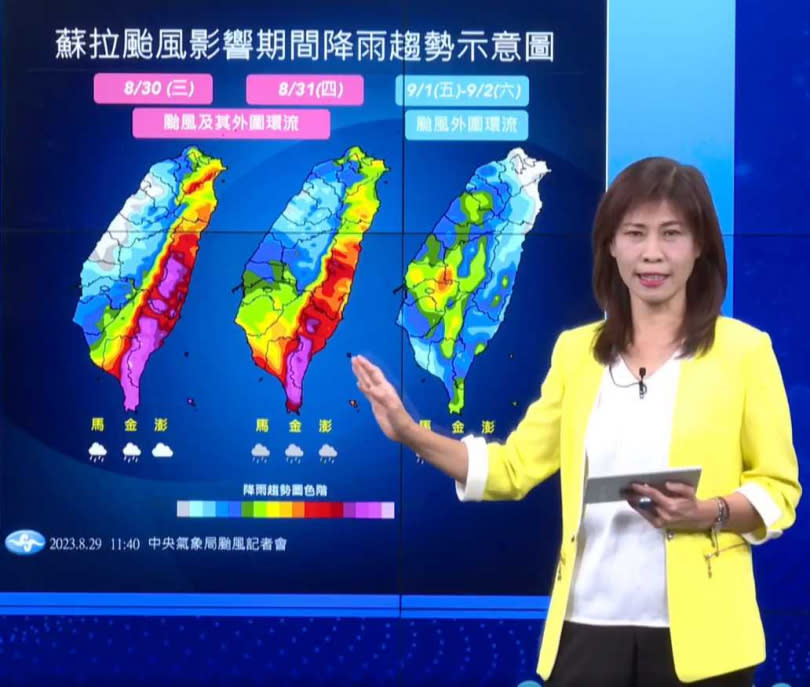 蘇拉颱風周三和周四影響最劇烈。（圖／翻攝自氣象局直播）